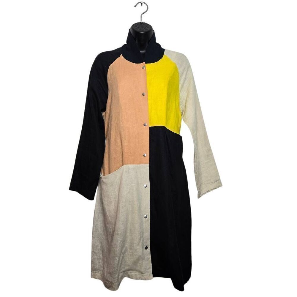 Marimekko Linen Jacket Size XS Snap Button Colorblock 100% Linen
